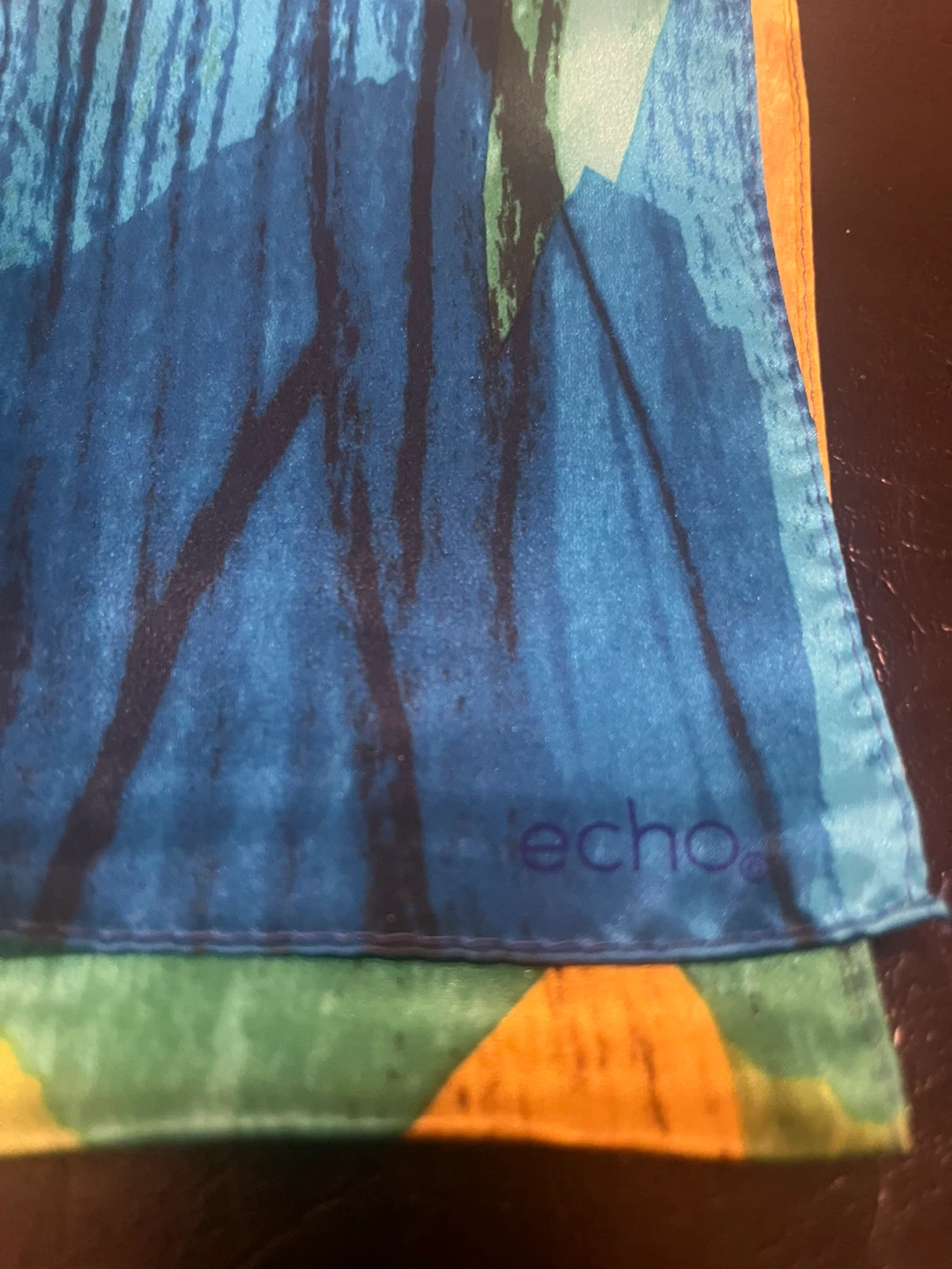 SILK RARE Echo Scarf Blue Green Yellow Abstract Landscape - photo 2