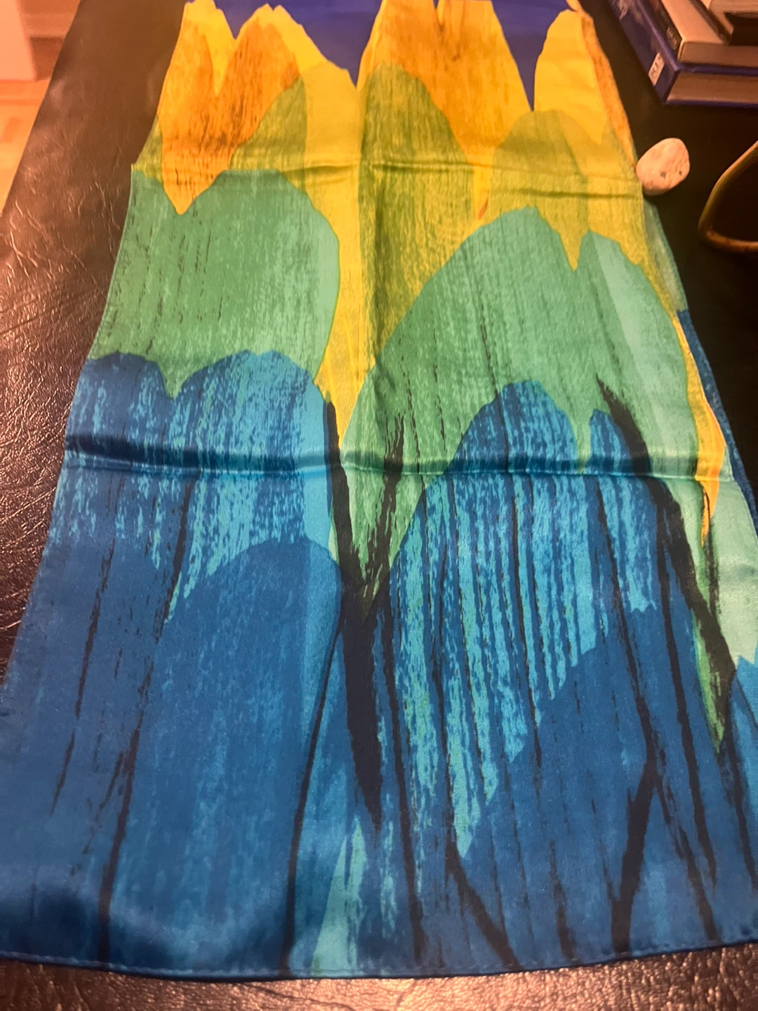 SILK RARE Echo Scarf Blue Green Yellow Abstract Landscape - photo 5