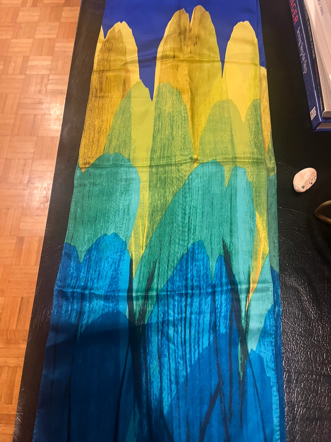 SILK RARE Echo Scarf Blue Green Yellow Abstract Landscape - photo 3