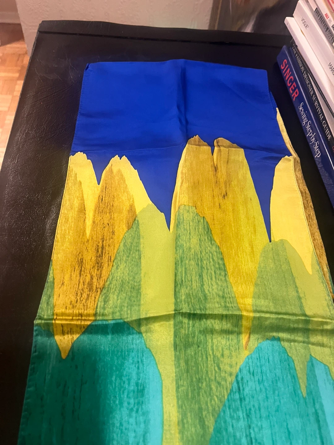 SILK RARE Echo Scarf Blue Green Yellow Abstract Landscape - photo 4