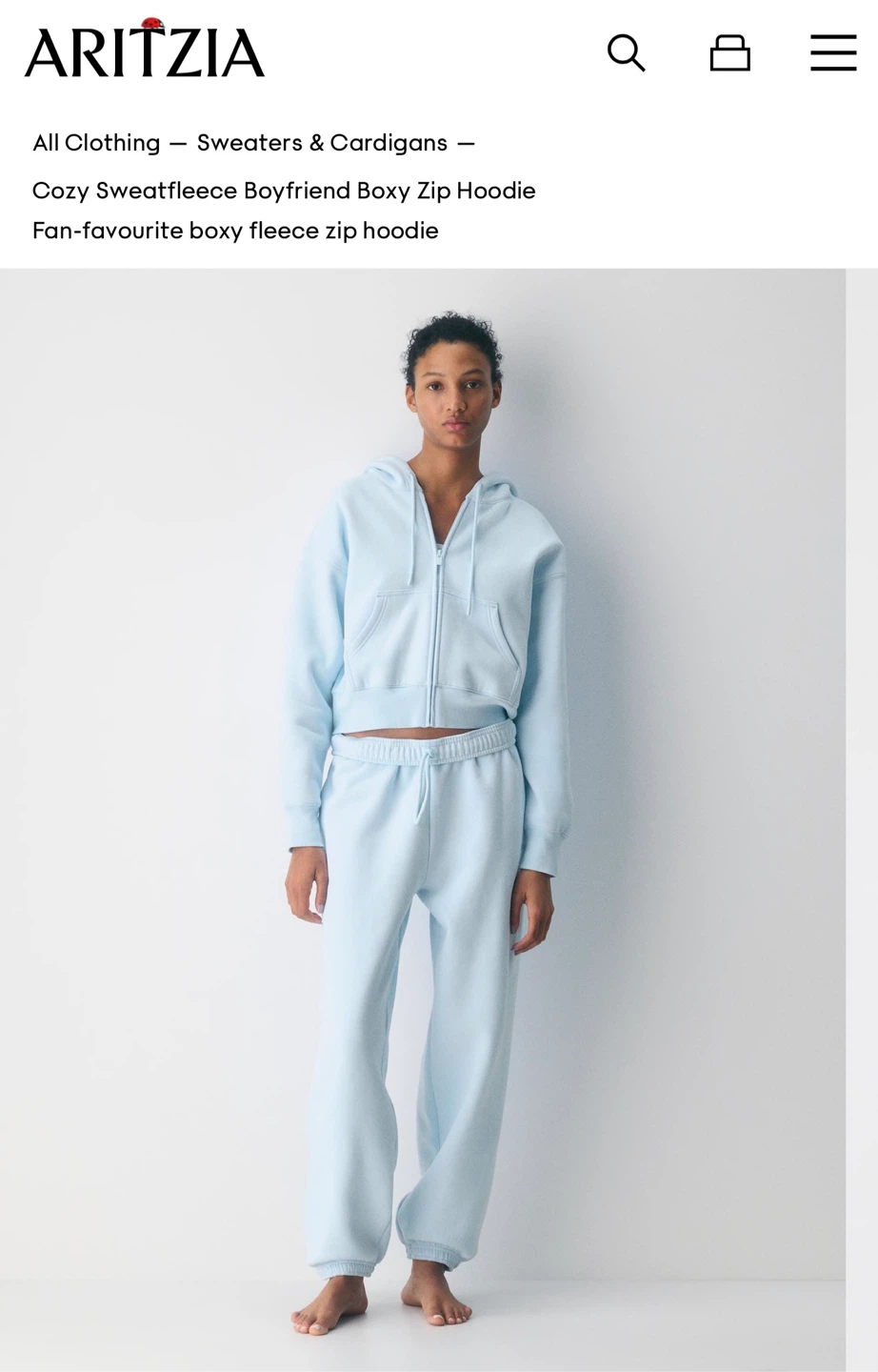 Aritzia Cozy Sweatfleece Boyfriend Boxy Zip Hoodie