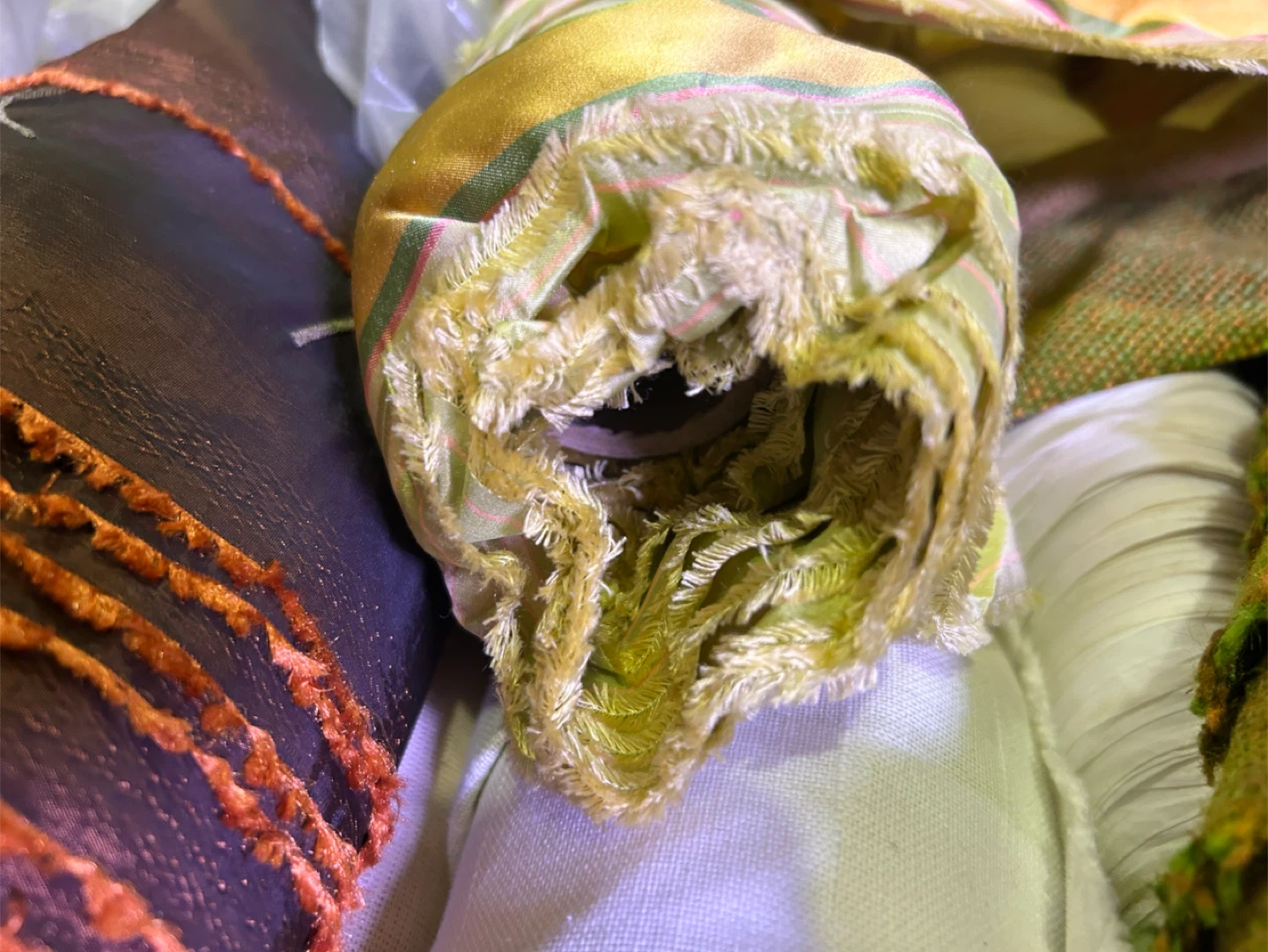 Striped Fabric Remnant - Yellow, Green, Pink - photo 2