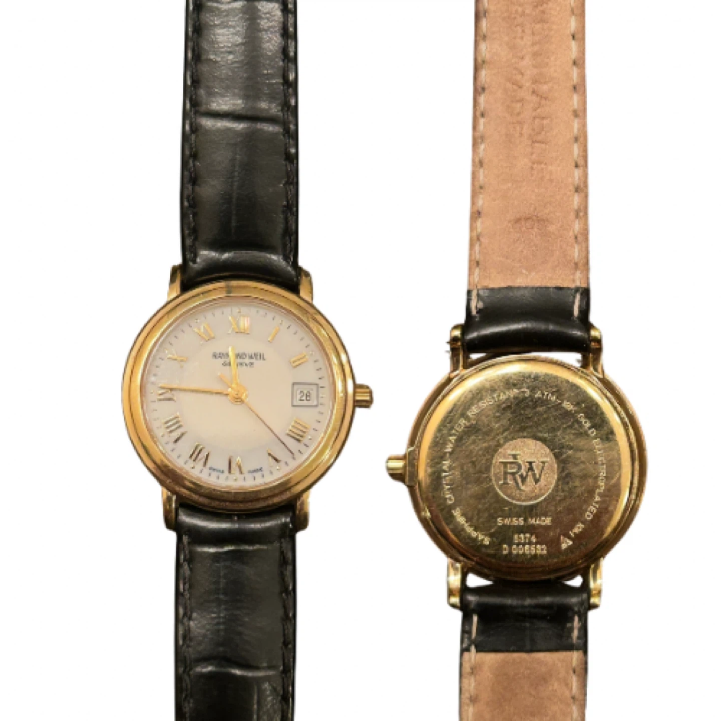 Women’s Raymond Weil Gold Tone Swiss Watch – Black Leather Strap
