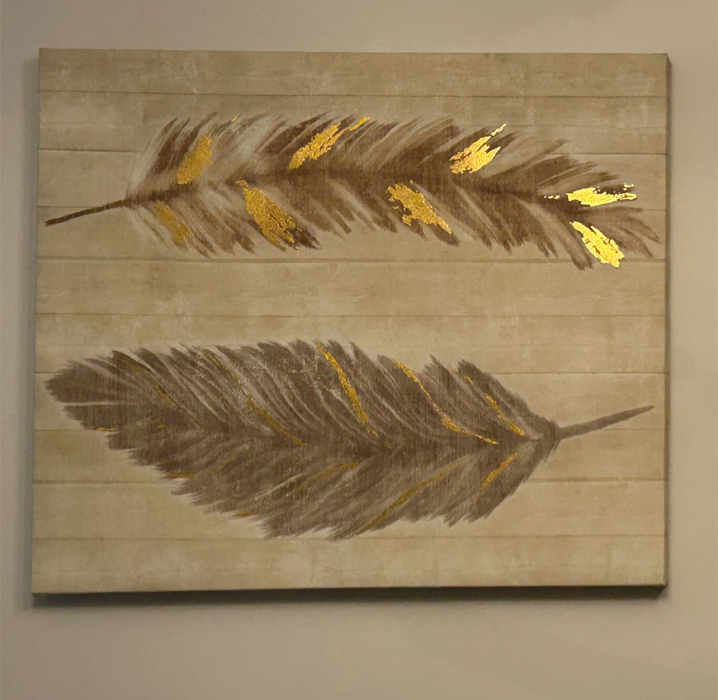 Feather Canvas Wall Art with Gold Accents