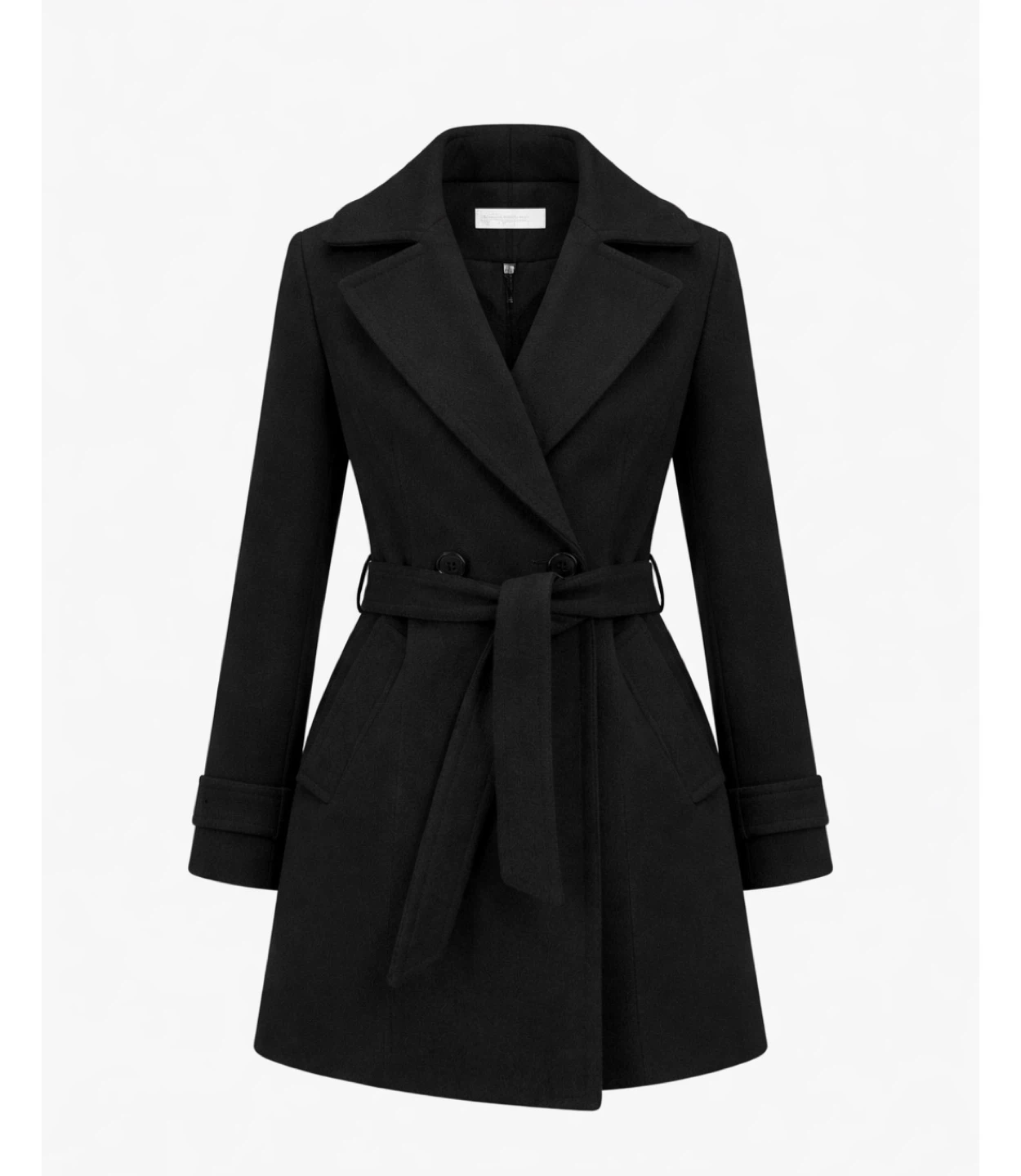 Ever New- Women's Black Belted Double-Breasted Coat