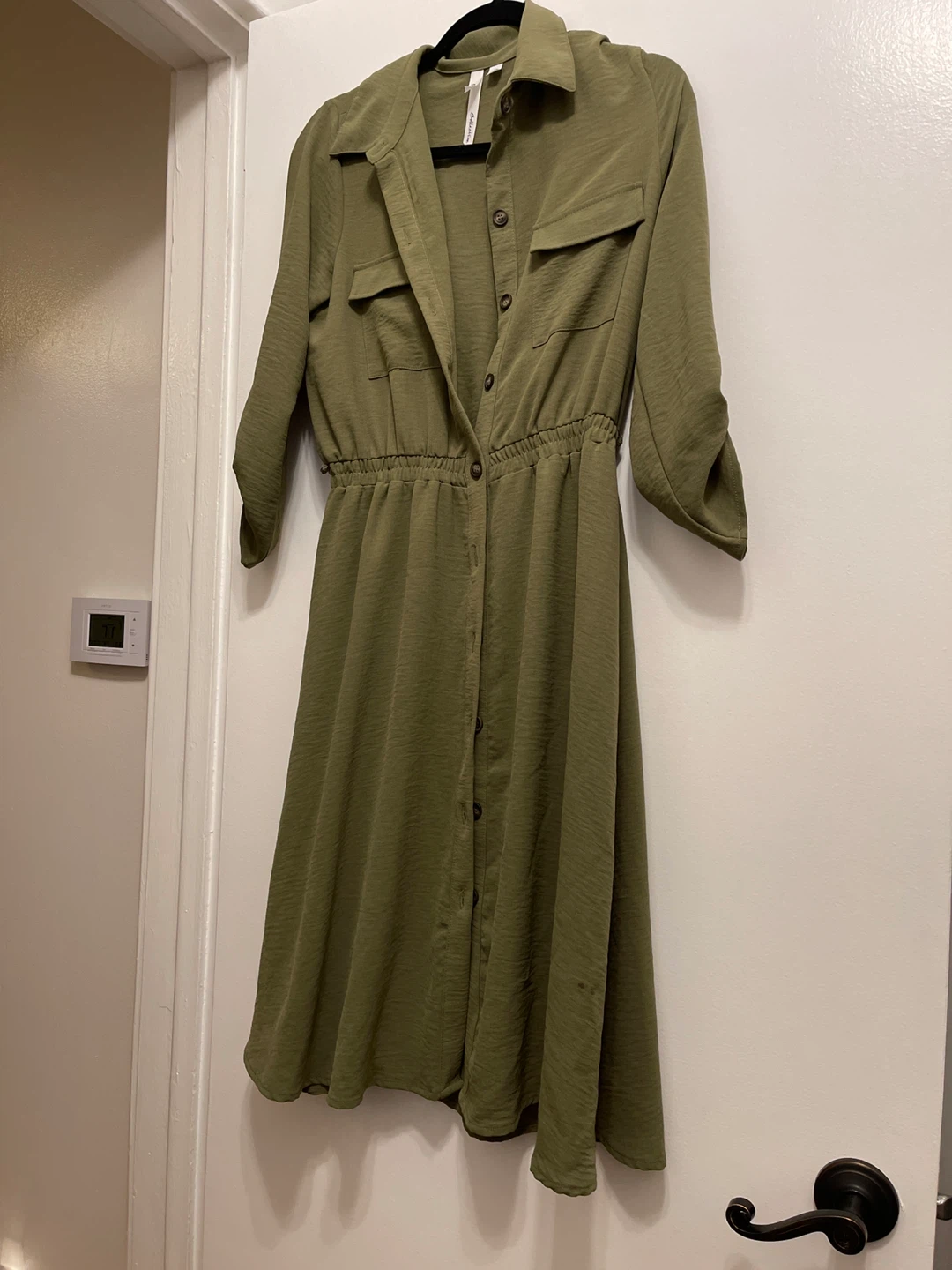 Olive Green Button-Front Utility Dress