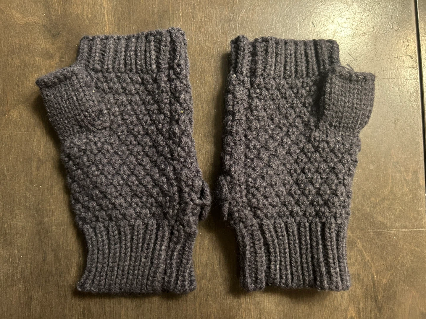Grey Knit Fingerless Gloves with Button Detail - photo 2