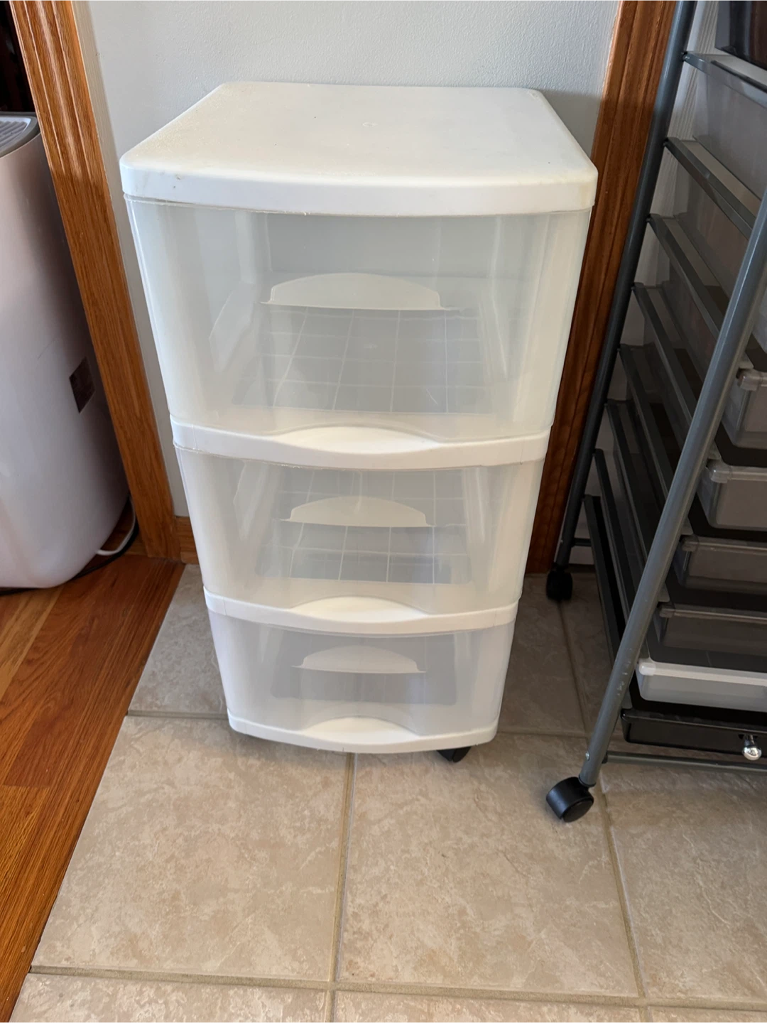 Three drawer plastic rolling cart