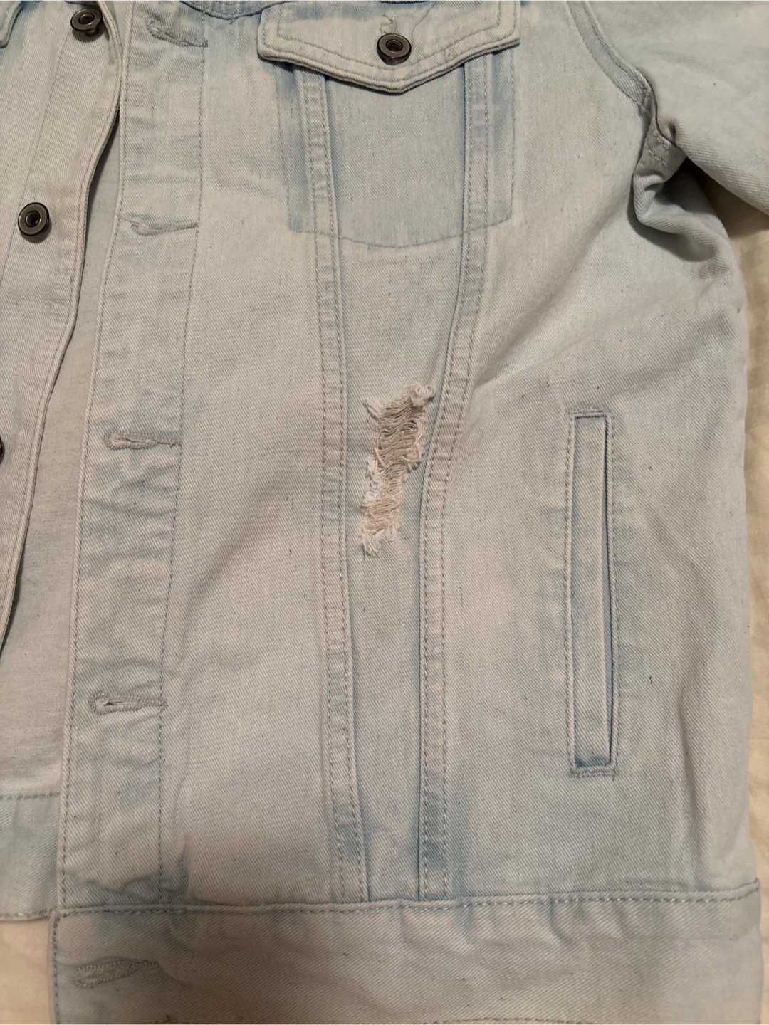 Light Wash Distressed Denim Jacket - photo 2