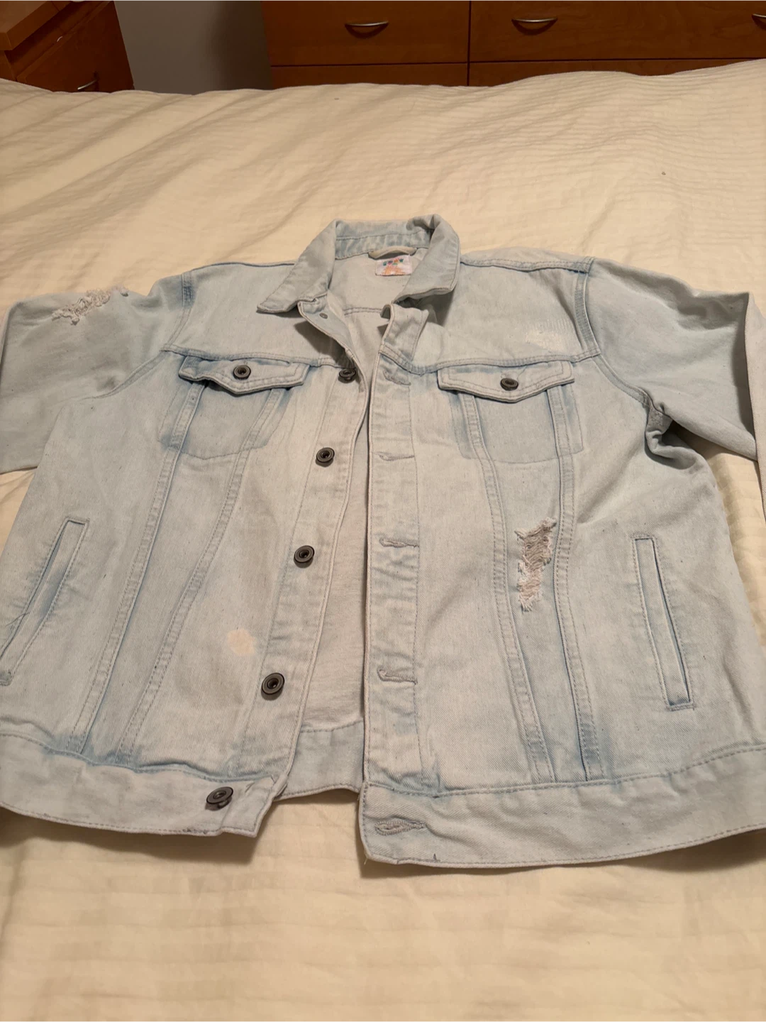Light Wash Distressed Denim Jacket - photo 5