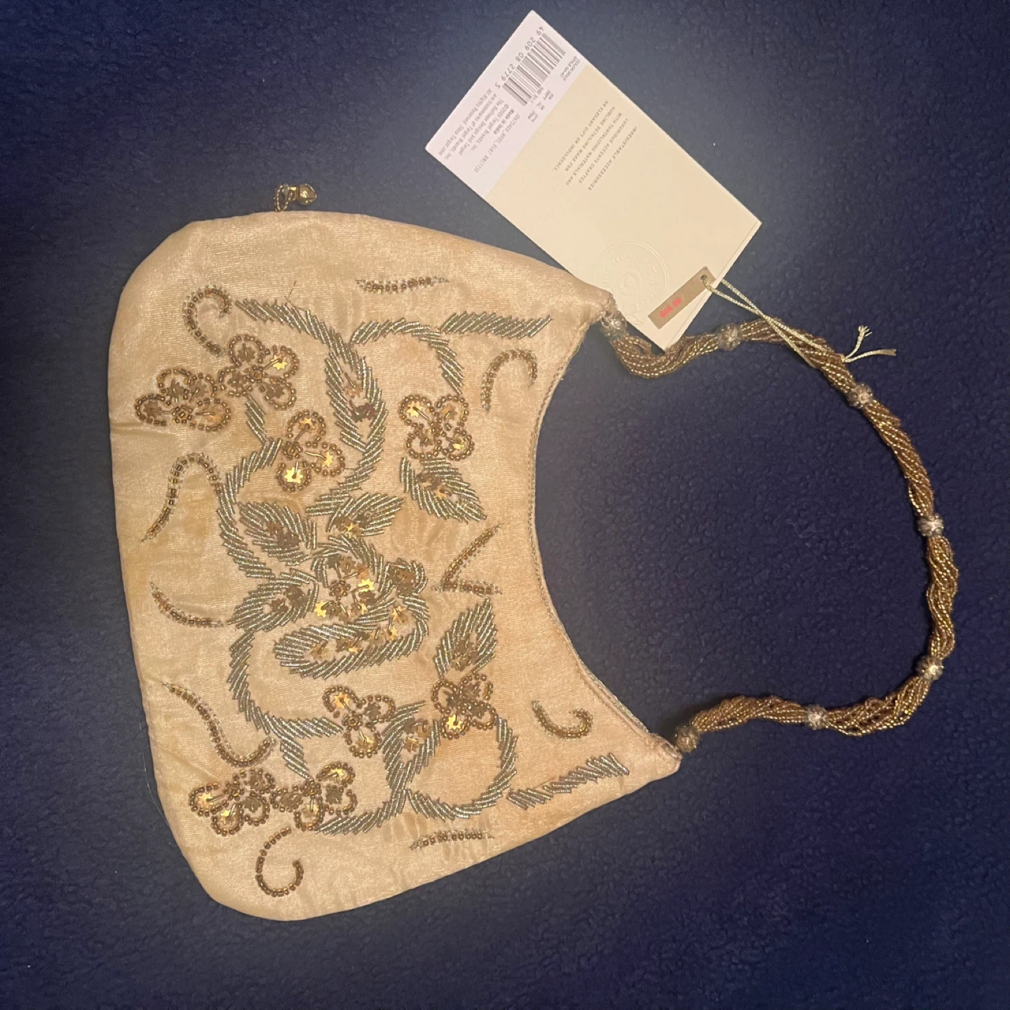 New gold beaded evening bag