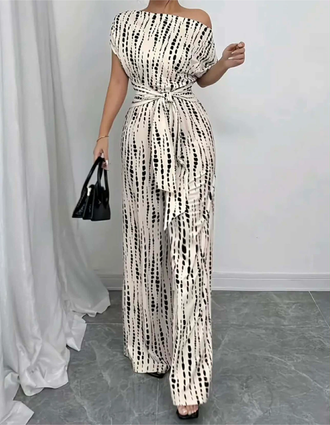 Women's Tie-Dye One-Shoulder Jumpsuit with Belt - photo 4