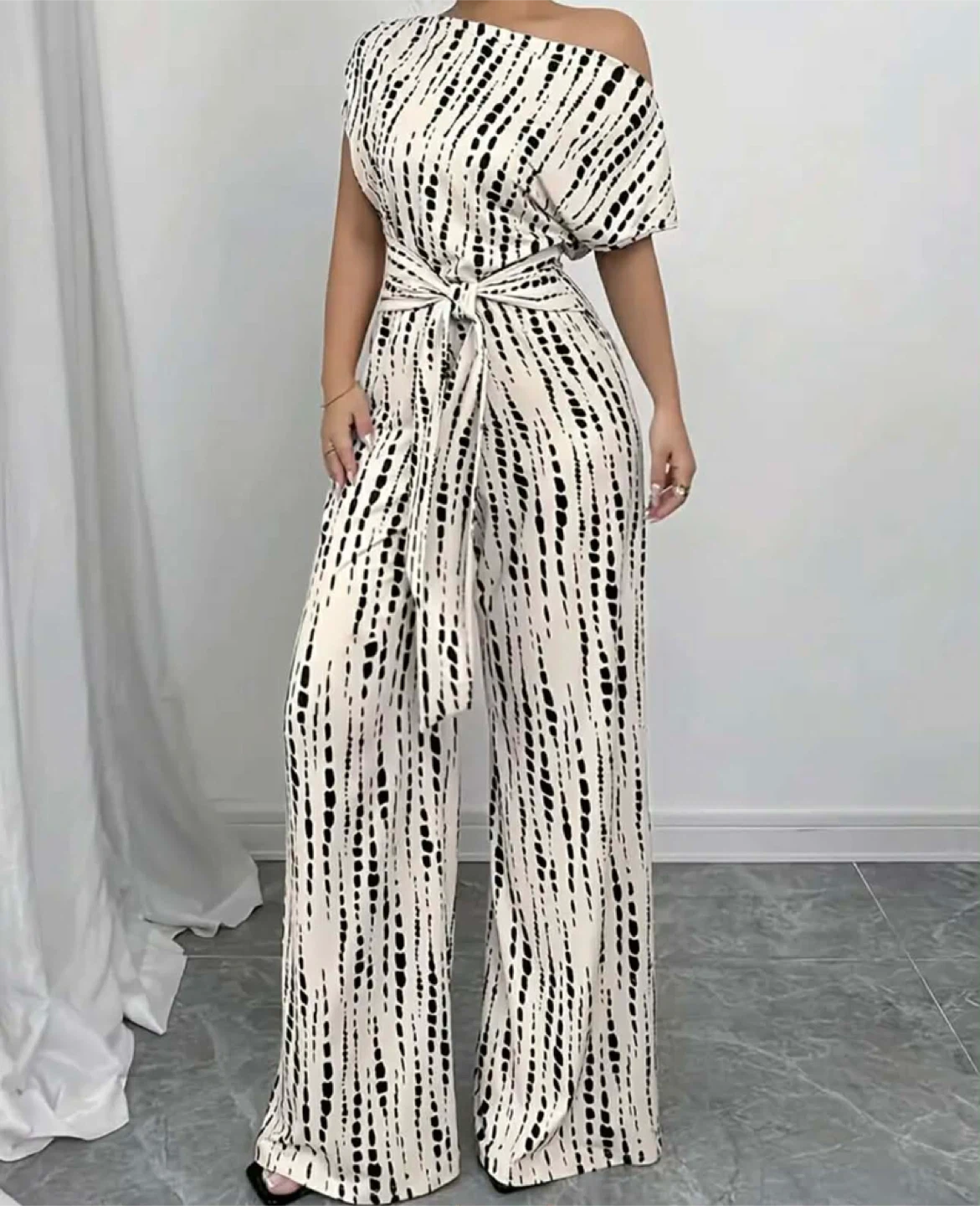 Women's Tie-Dye One-Shoulder Jumpsuit with Belt - photo 5