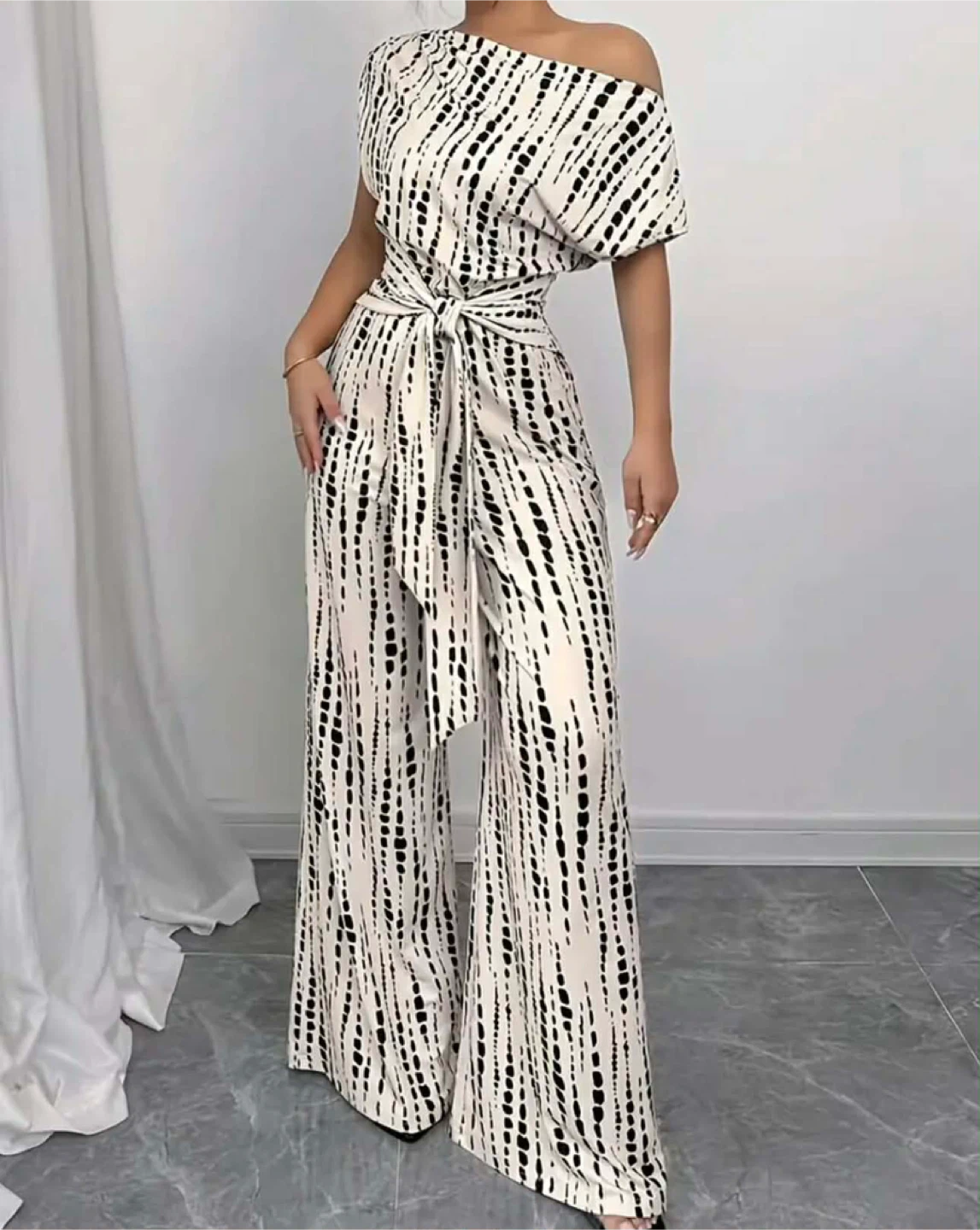 Women's Tie-Dye One-Shoulder Jumpsuit with Belt - photo 2