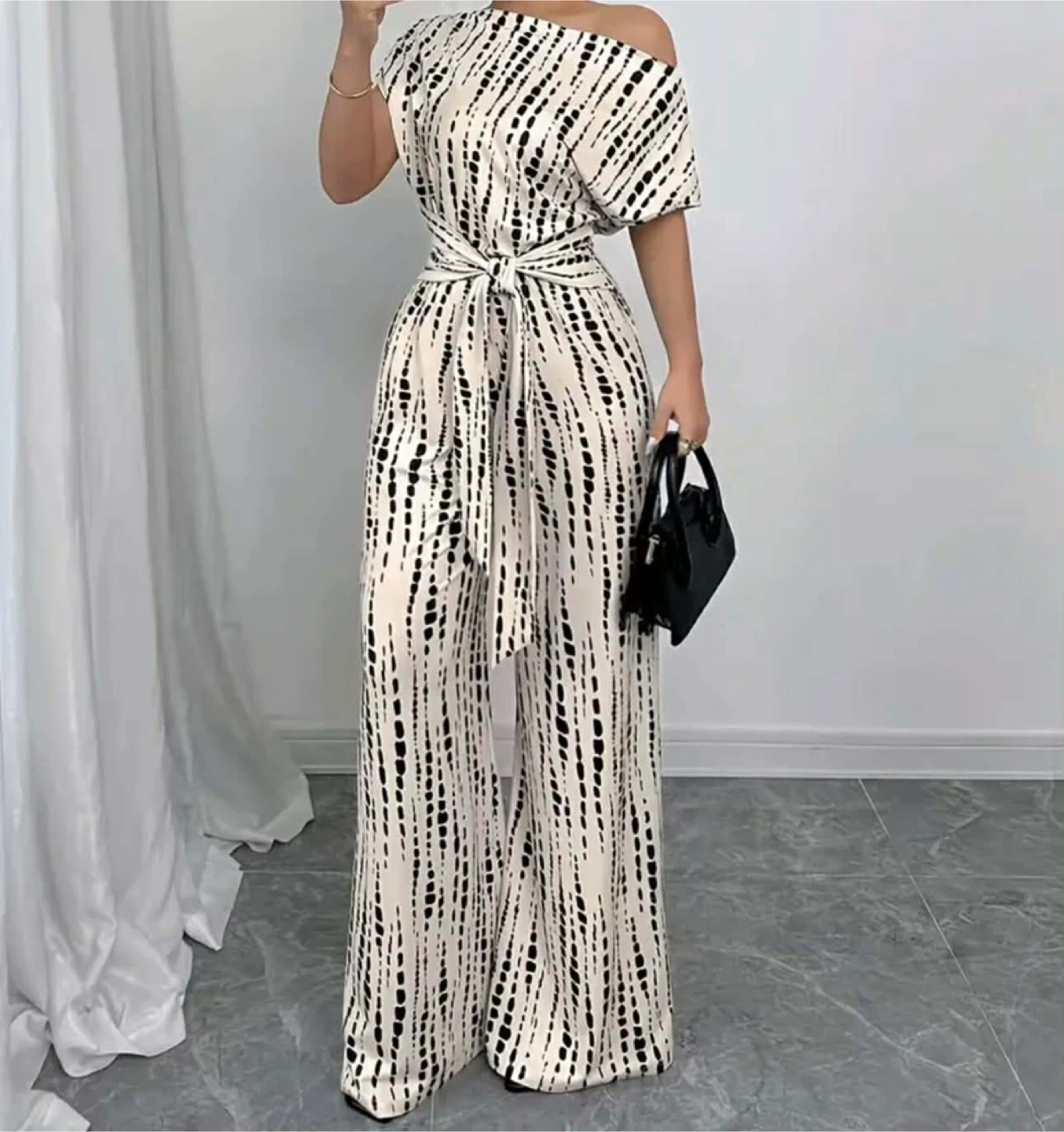 Women's Tie-Dye One-Shoulder Jumpsuit with Belt