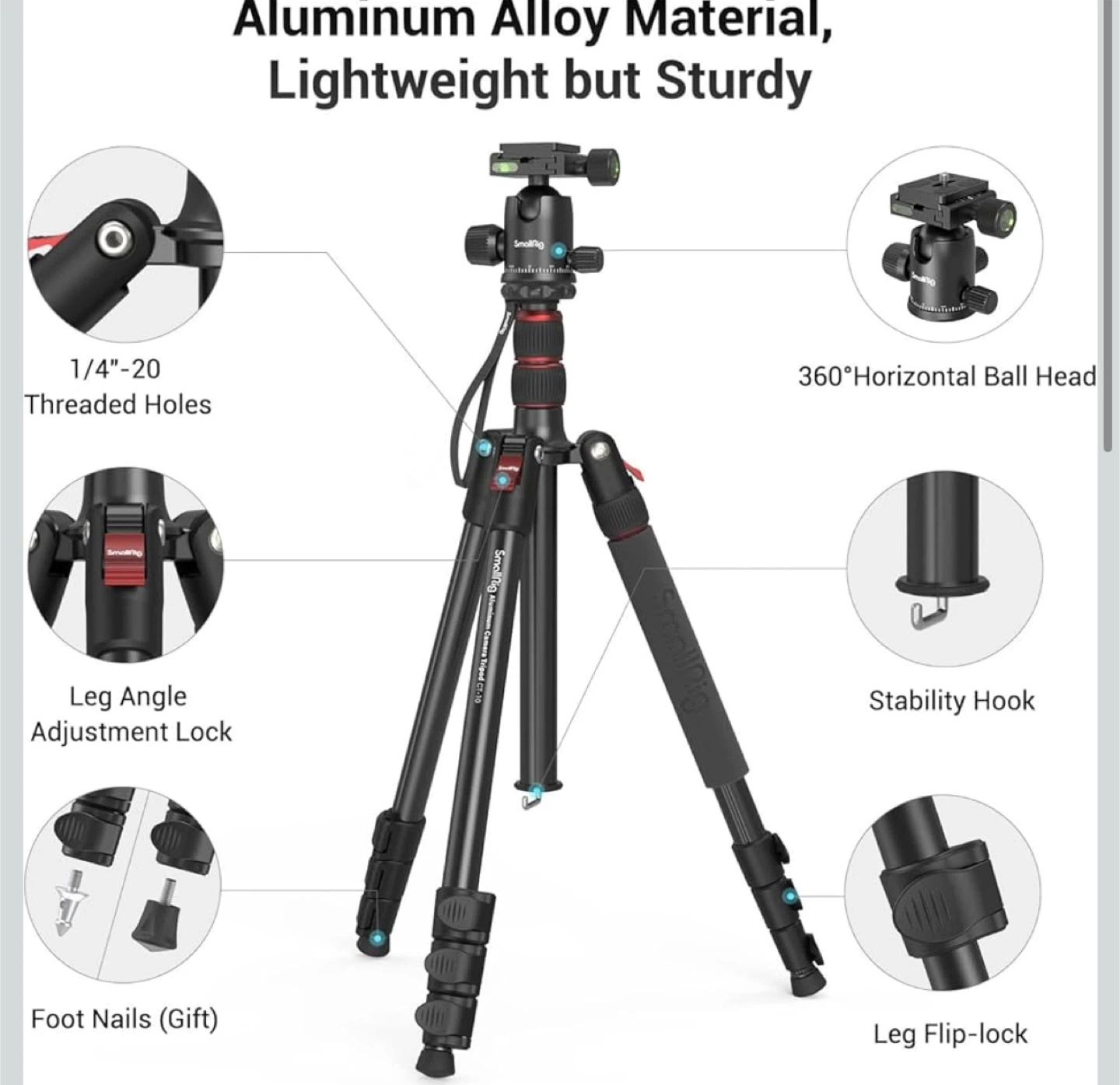 SMALLRIG Camera/Phone Tripod-71"Aluminum Tripod-360°Ball - photo 4