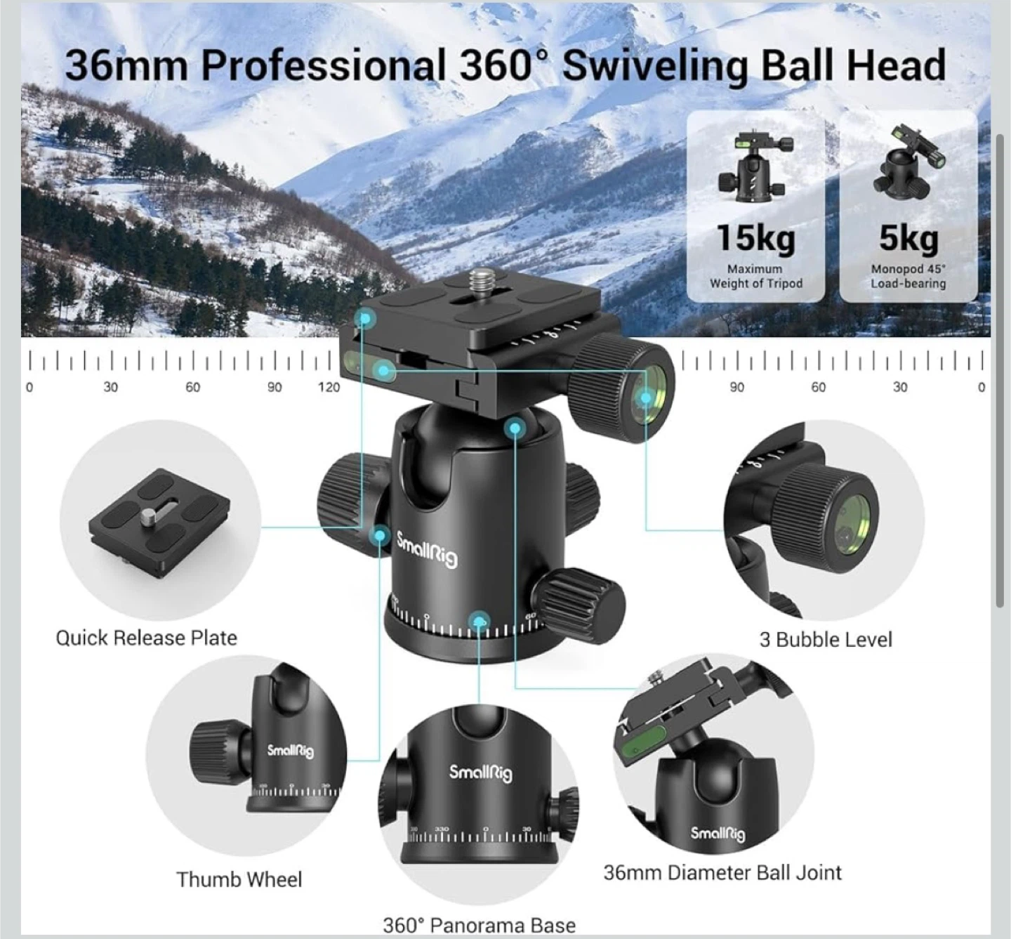 SMALLRIG Camera/Phone Tripod-71"Aluminum Tripod-360°Ball - photo 3