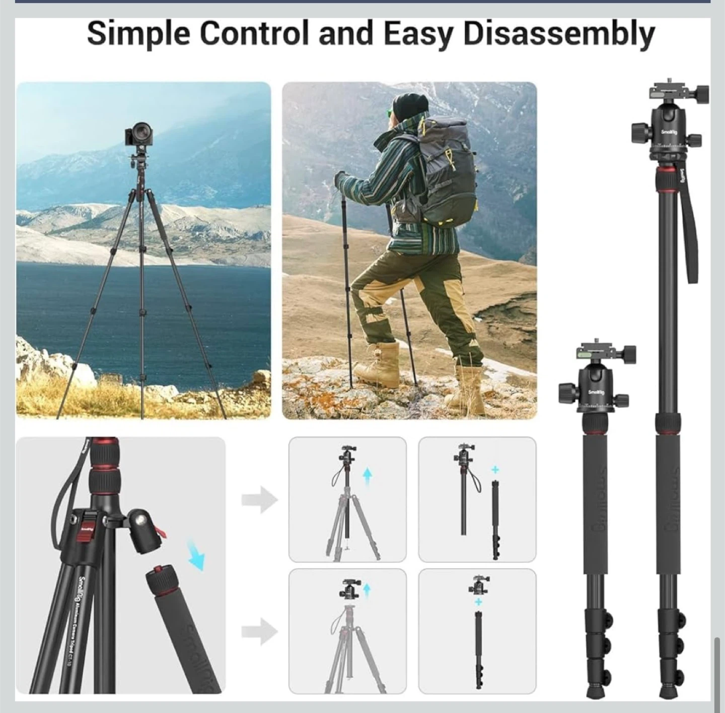 SMALLRIG Camera/Phone Tripod-71"Aluminum Tripod-360°Ball - photo 5