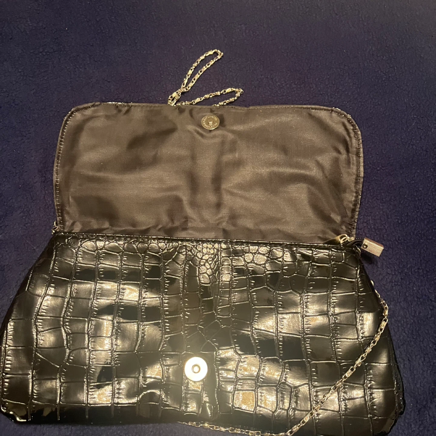 Black patent clutch style purse with chain - photo 3
