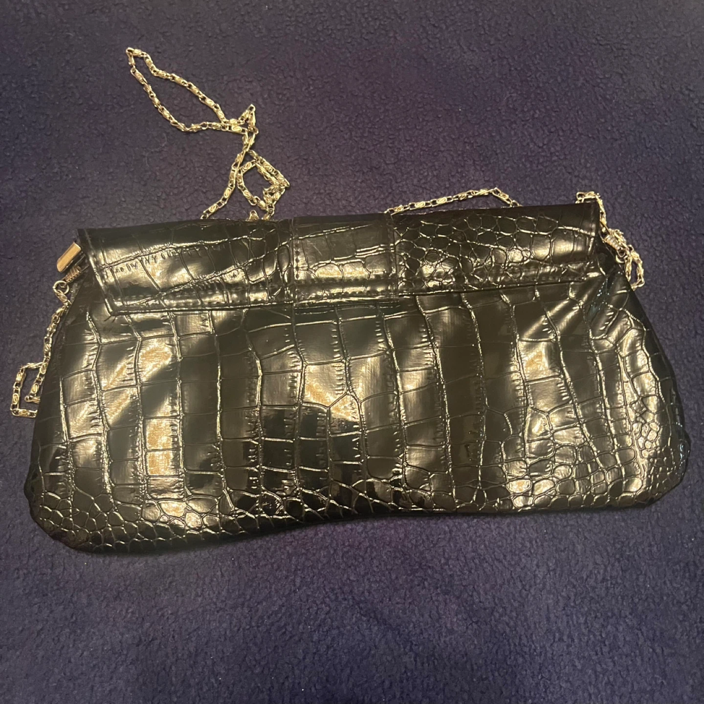 Black patent clutch style purse with chain - photo 4
