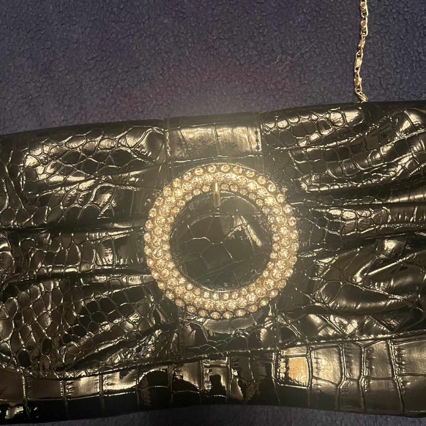 Black patent clutch style purse with chain - photo 2