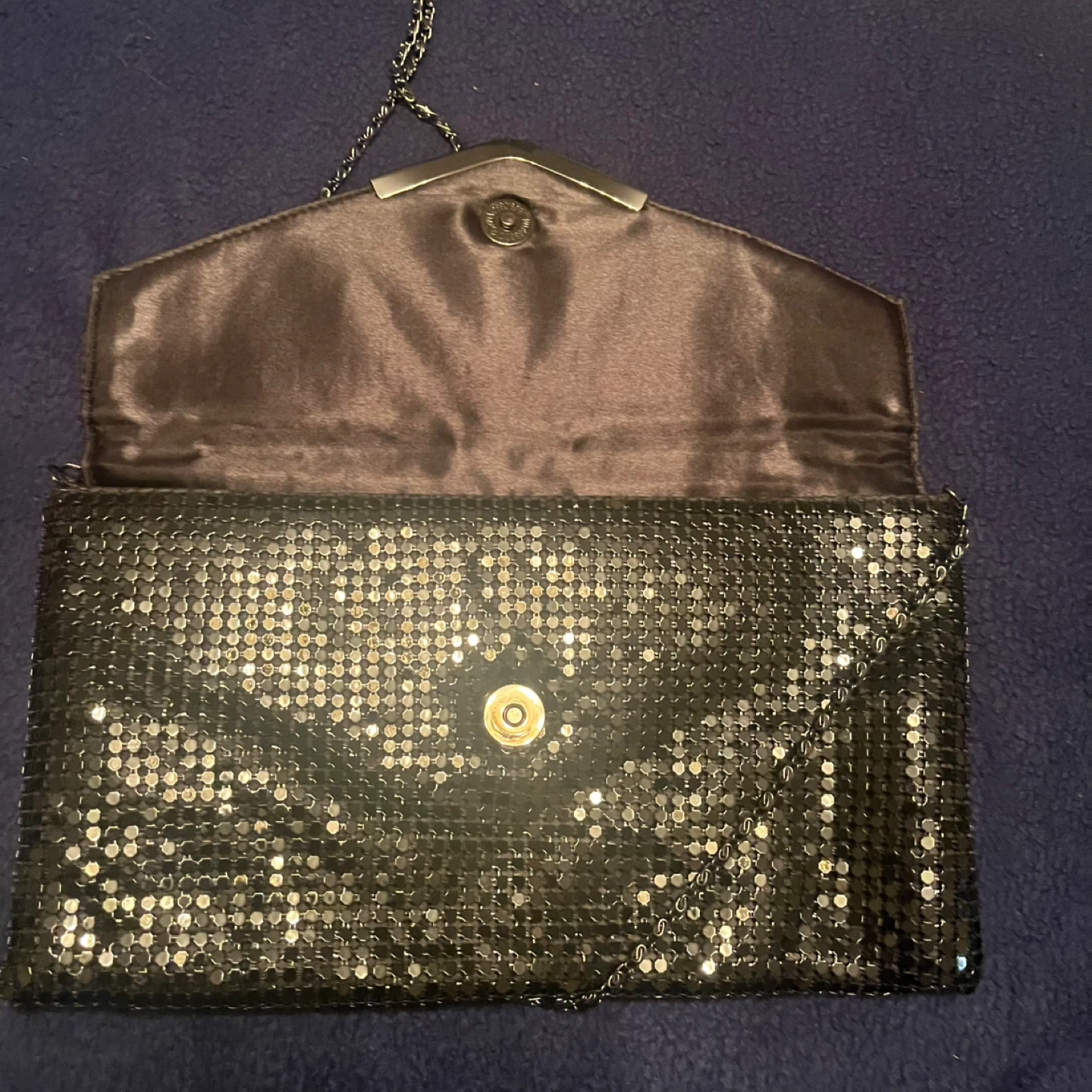 Gunmetal sequence clutch style purse, with chain - photo 5