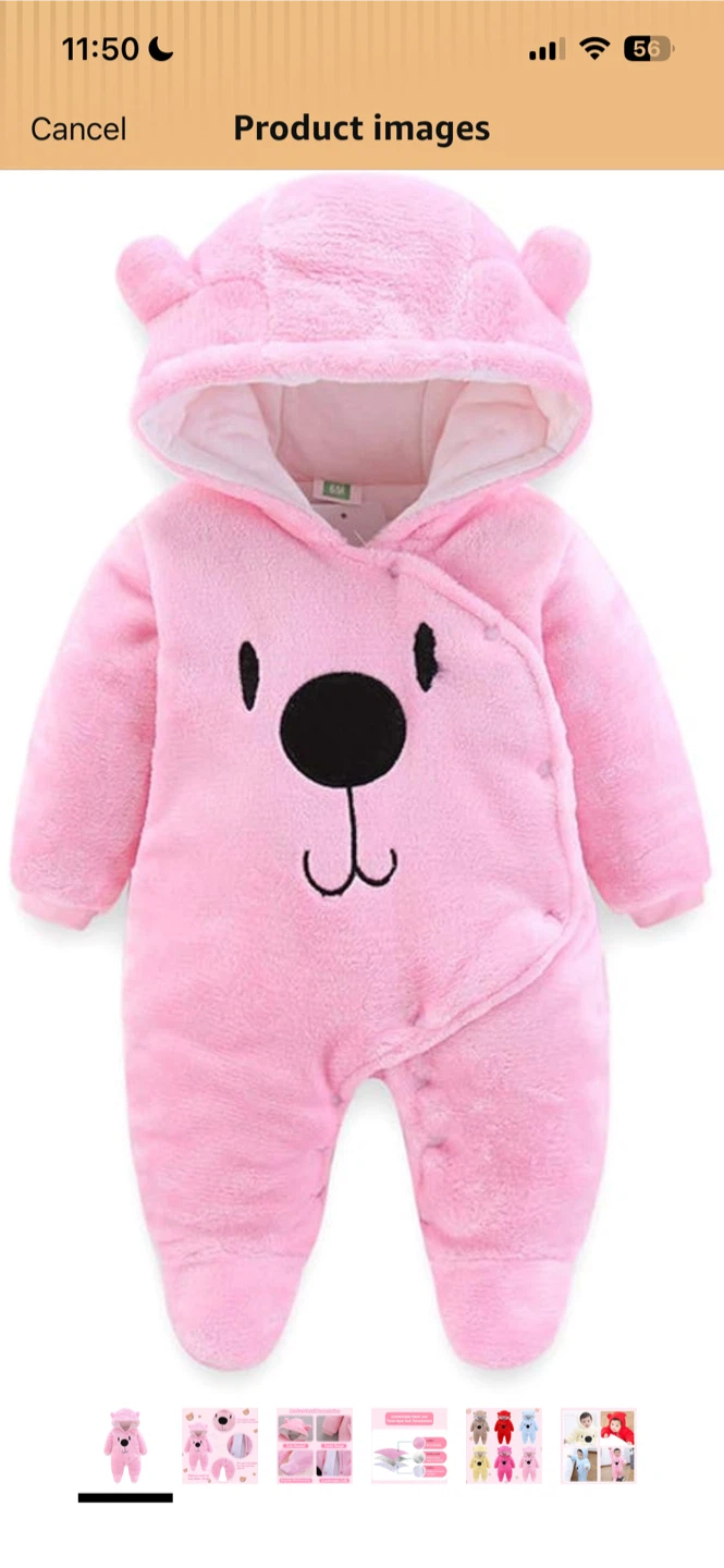 Pink Bear Hooded Baby Snowsuit