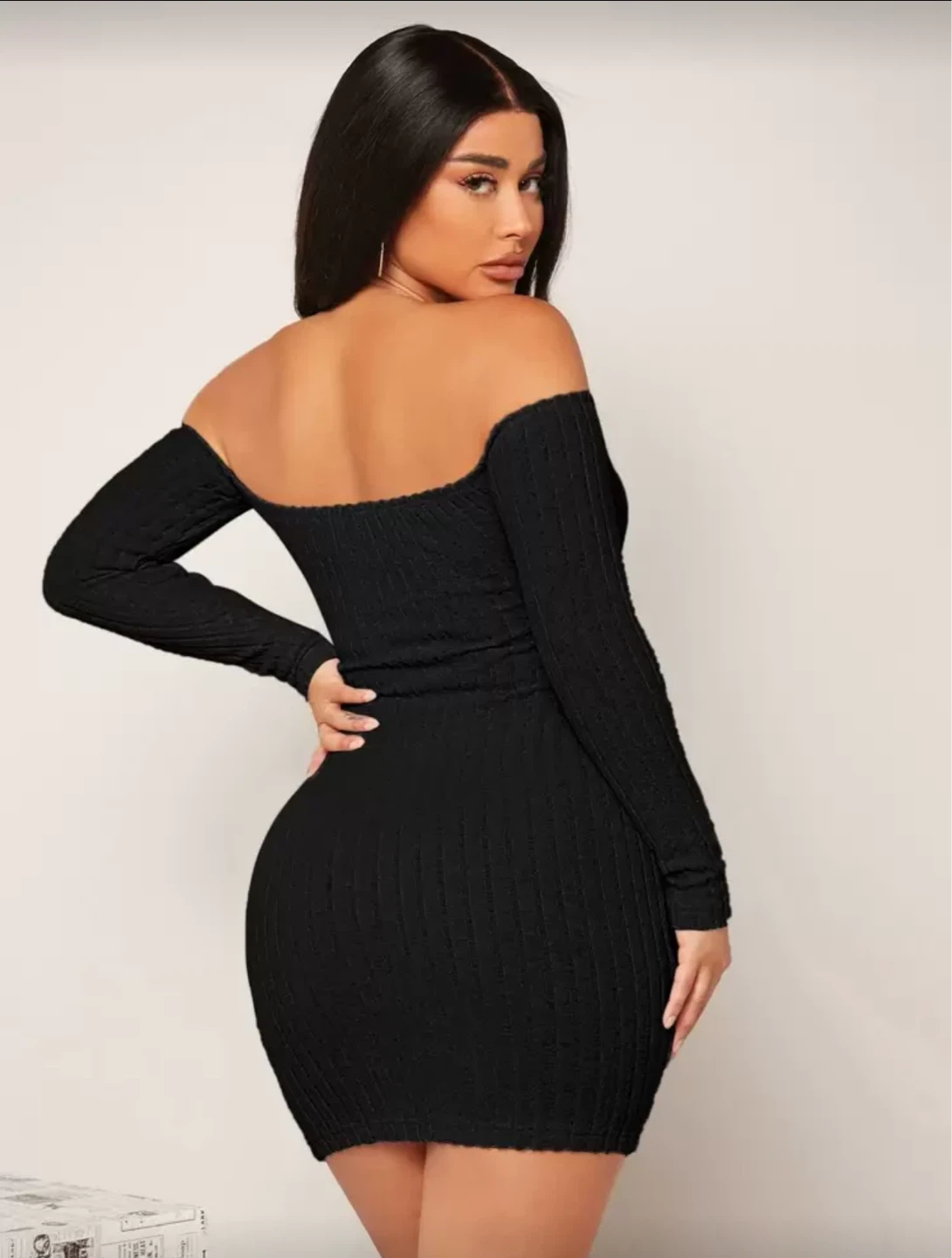 Black Off-the-Shoulder Button-Up Mini Dress - photo 2