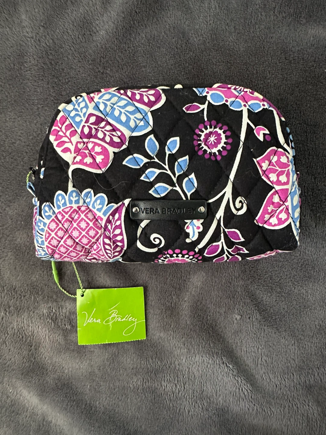 NWT! Vera Bradley Black Floral Quilted Cosmetic Pouch