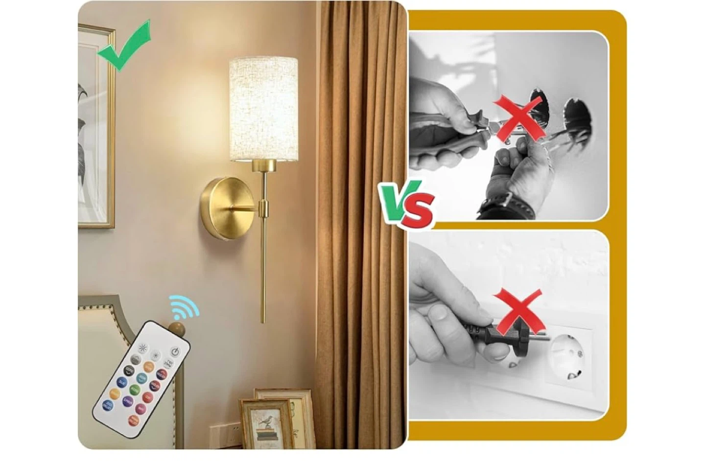 2x Brass Wall Sconces with RGB Rechargeable LED Bulbs and Remote - photo 3