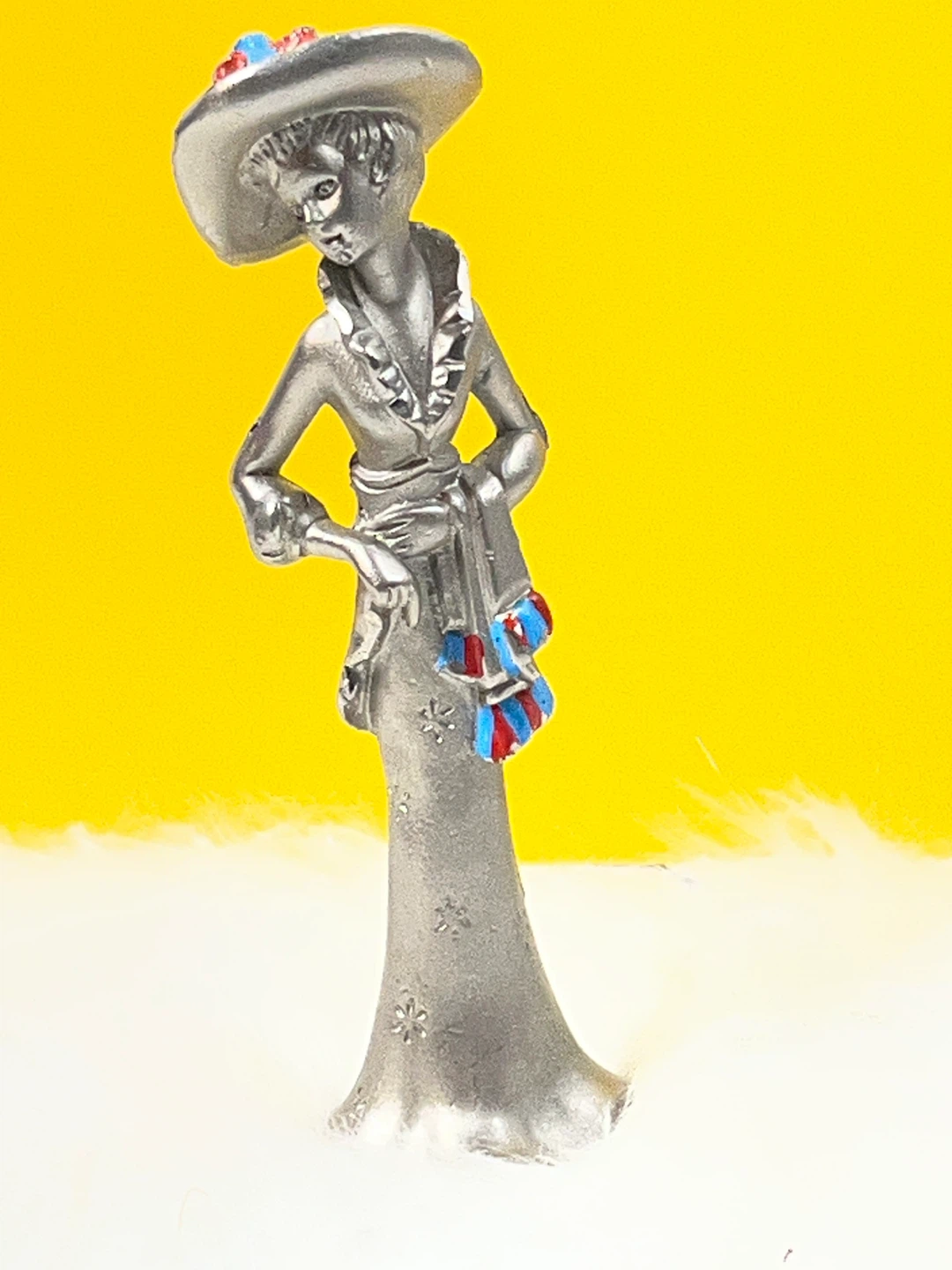 Rare Vintage Italian Hand-Chiseled Pewter Lady Figurine