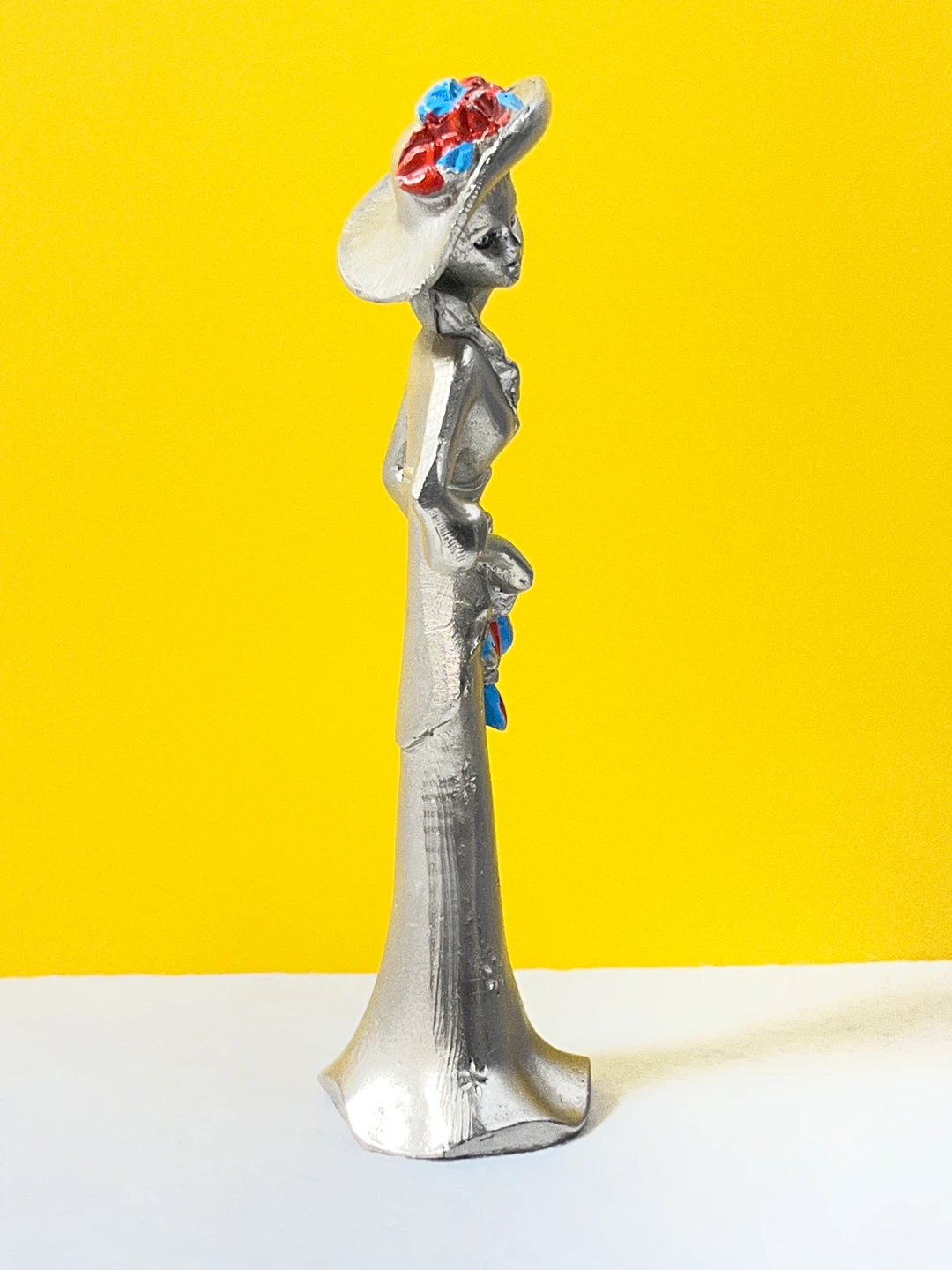 Rare Vintage Italian Hand-Chiseled Pewter Lady Figurine - photo 3