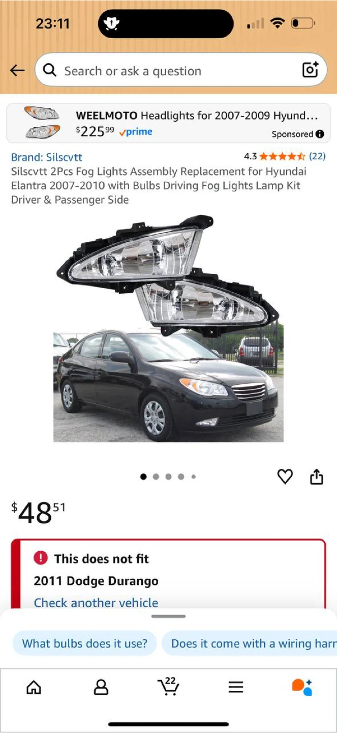 Hyundai Elantra Fog Lights 2007–2010 – New Set 💡