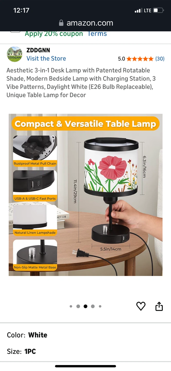 ZDDGNN Aesthetic 3-in-1 Desk Lamp with Charging Station - White - photo 3