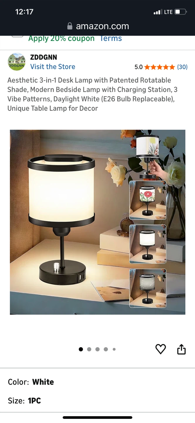 ZDDGNN Aesthetic 3-in-1 Desk Lamp with Charging Station - White