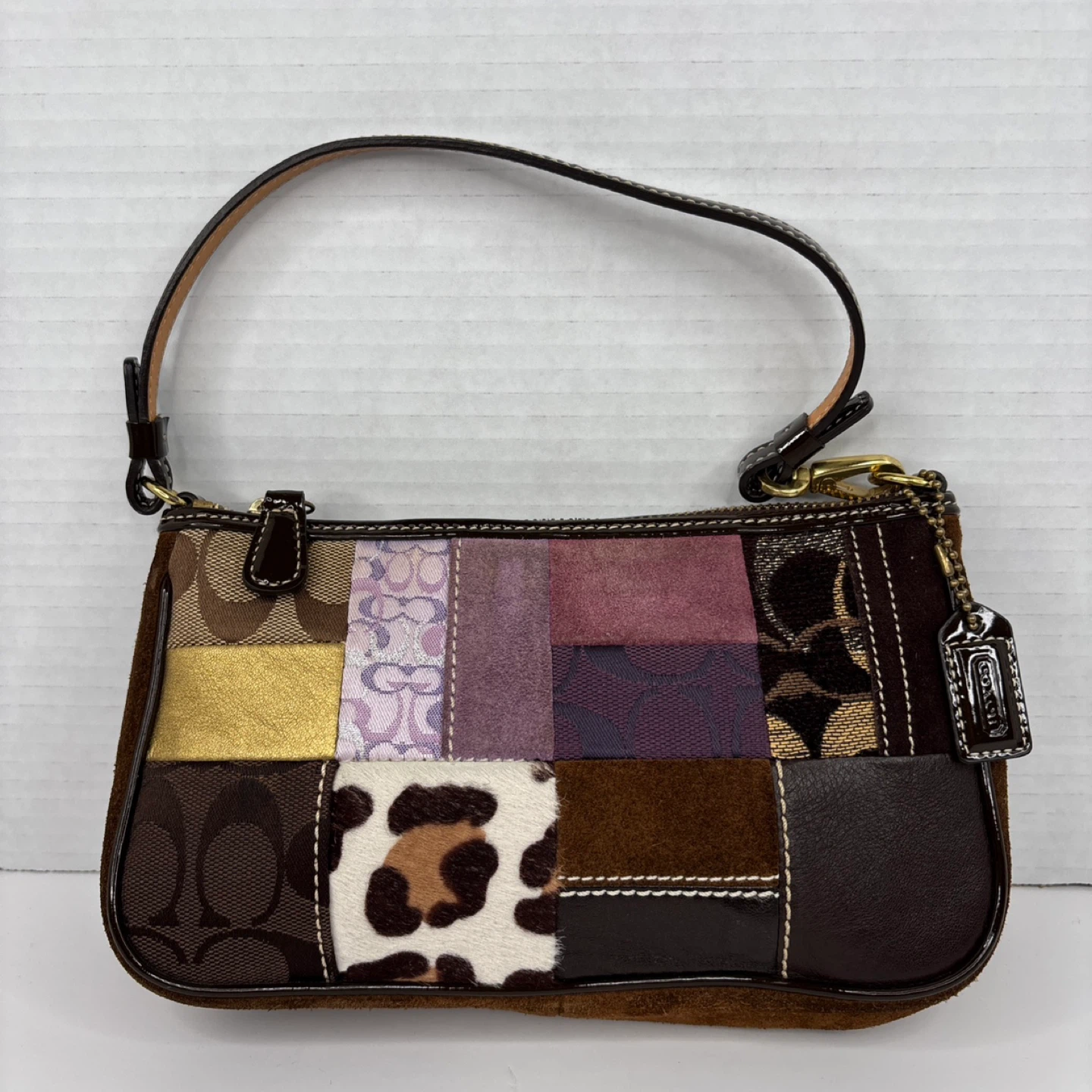 Coach 7071 Suede Patchwork Demi Purse Shoulder Bag