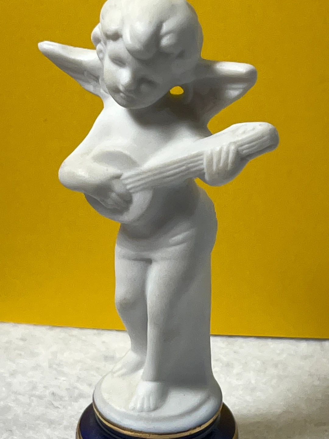 High-End Bisque Angel Statuette – Hand-Finished Gold & Cobalt