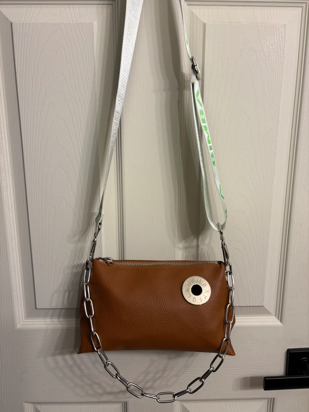 BIMBA Y LOLA Brown Vegan Leather Crossbody Bag with Chain Strap