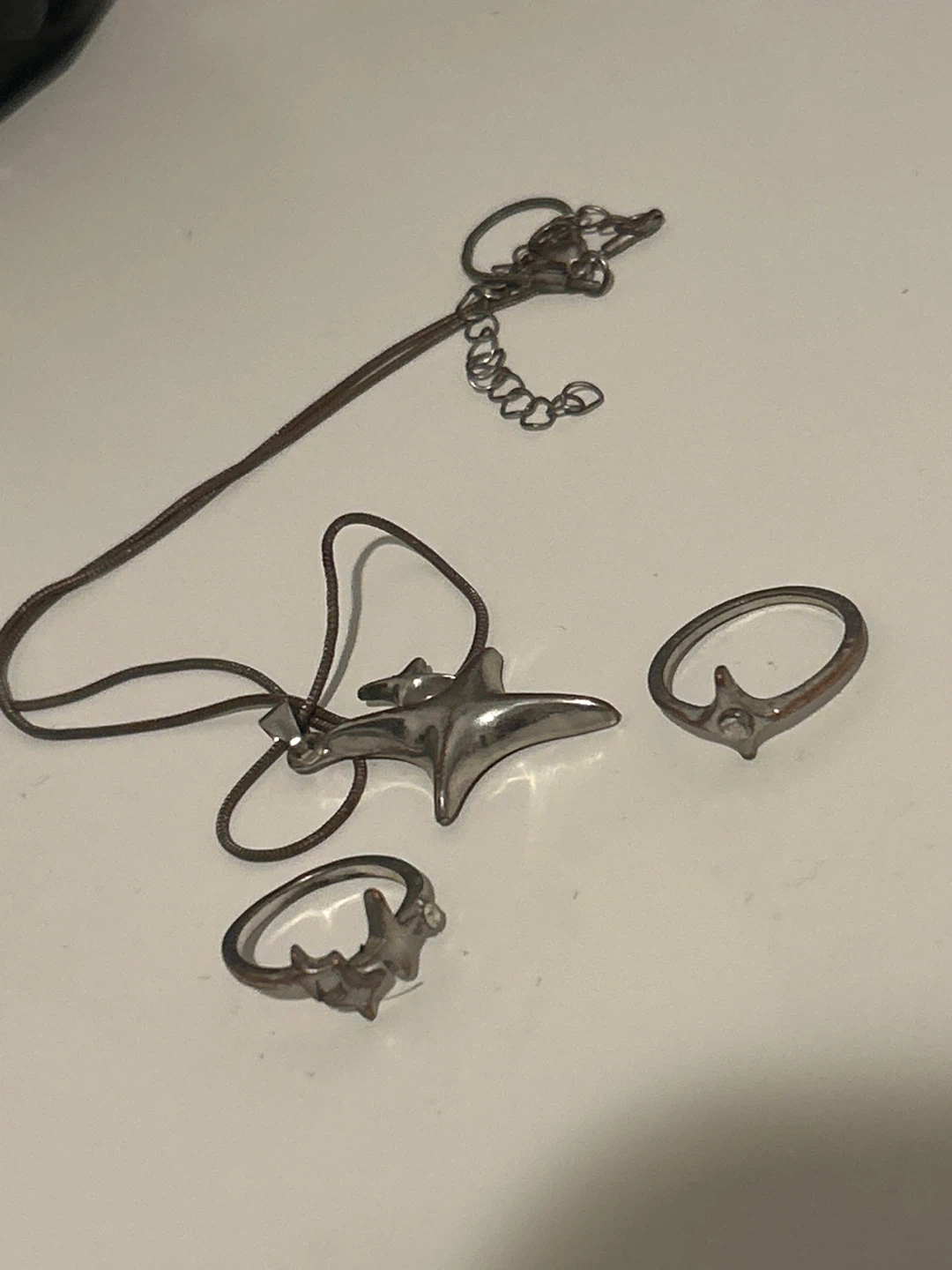 Starfish Pendant Necklace and Two Rings Set