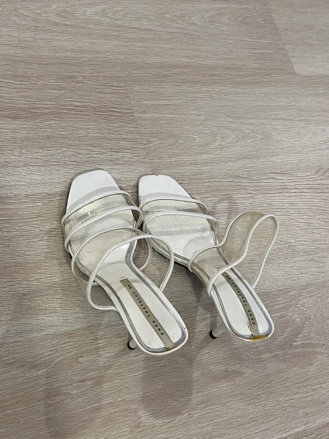 Zara White Strappy Heeled Sandals
