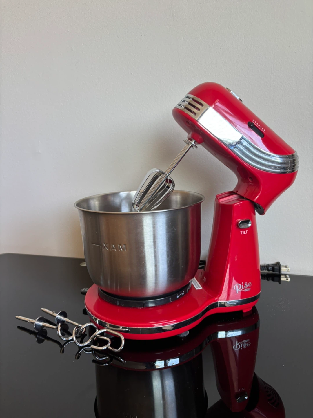 Red Hand Mixer with Stainless Steel Bowl