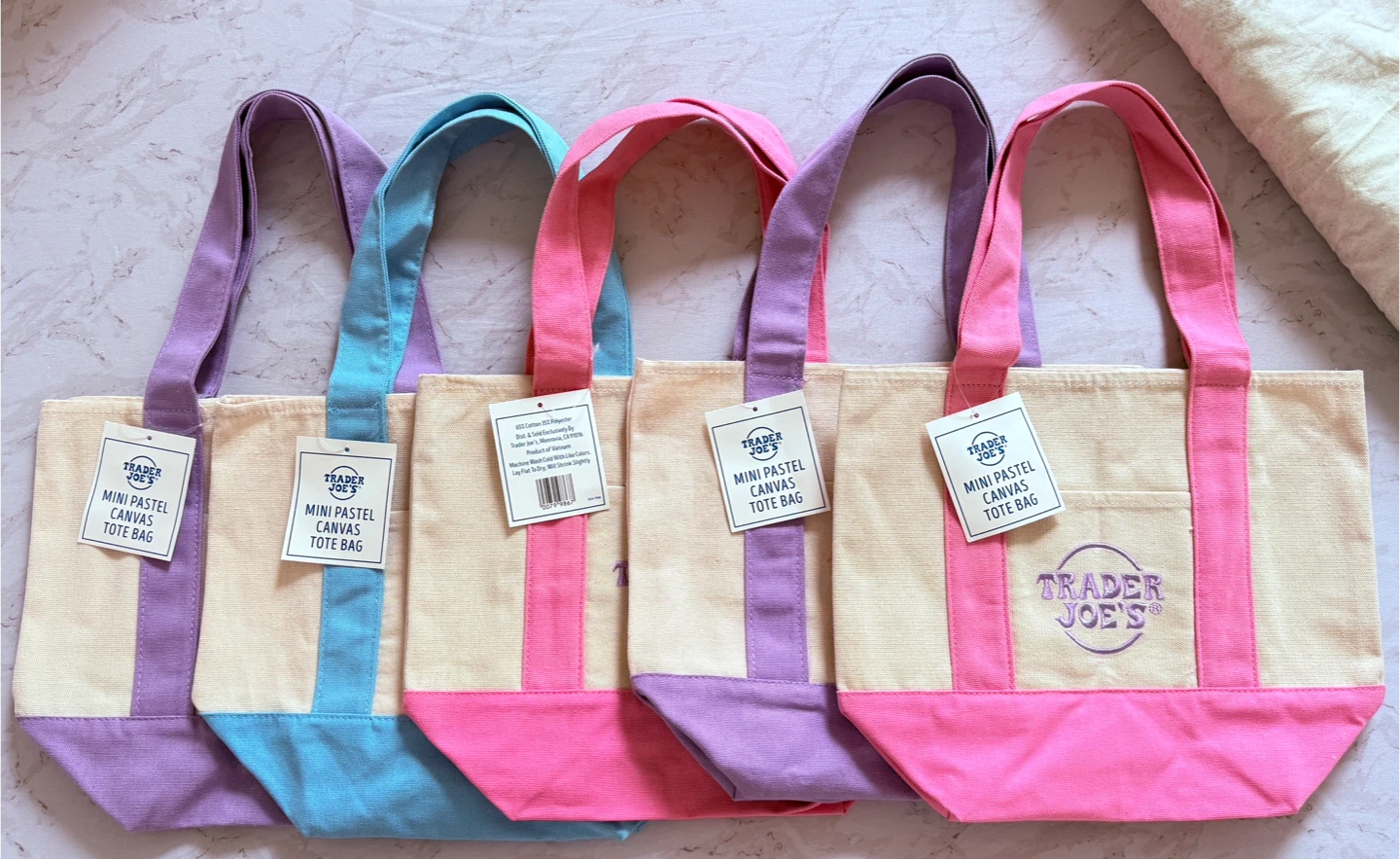 Viral Trader Joe's Mini Pastel Canvas Tote Bags - photo 4