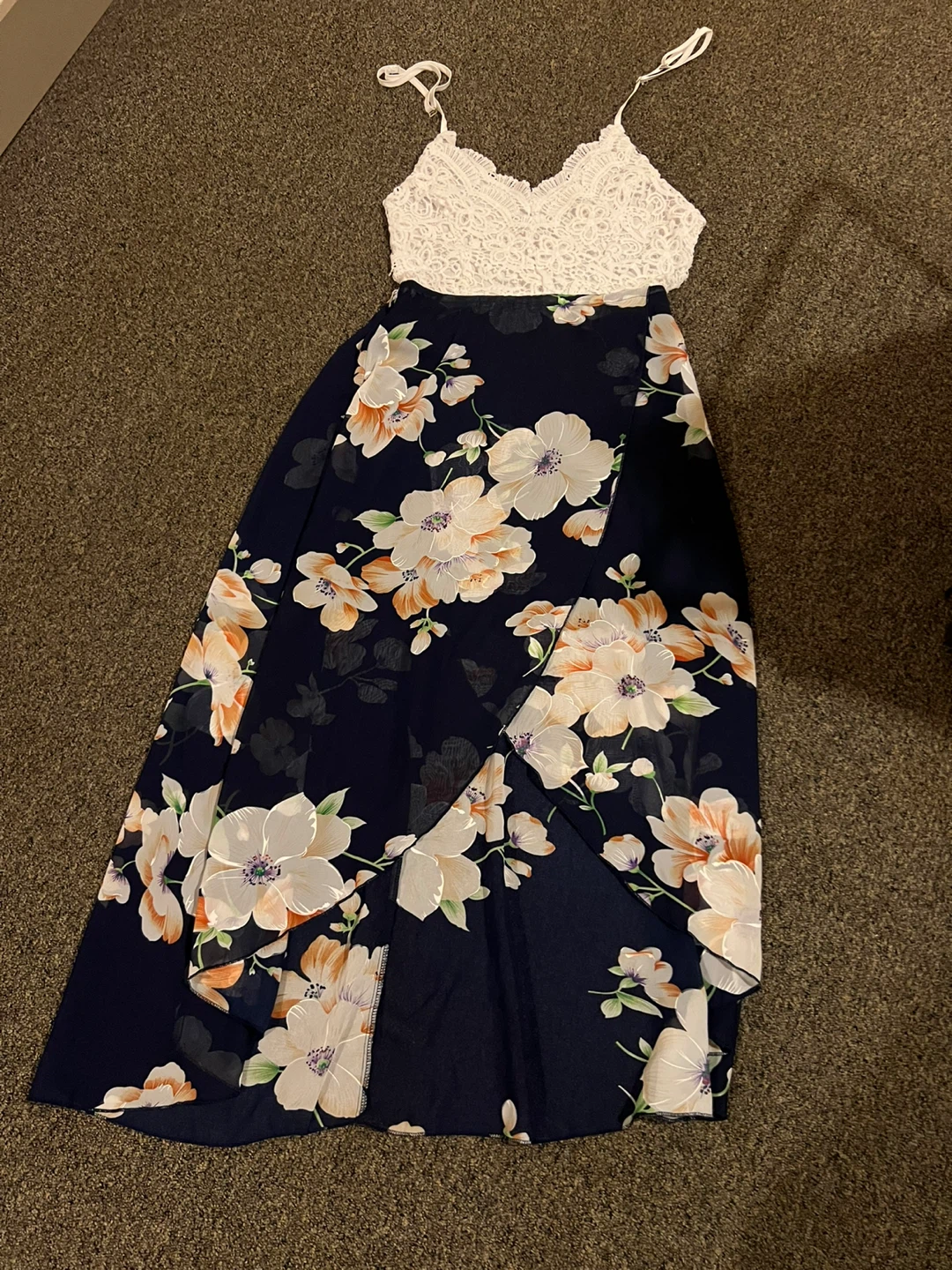 Floral Maxi Dress with White Lace Top