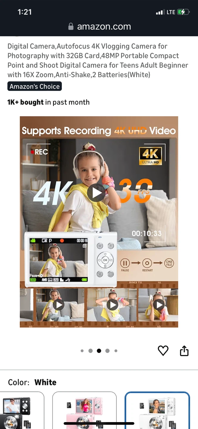 Big Sale-White 4K Vlogging Digital Cam with 16x Zoom,2 Batteries - photo 3