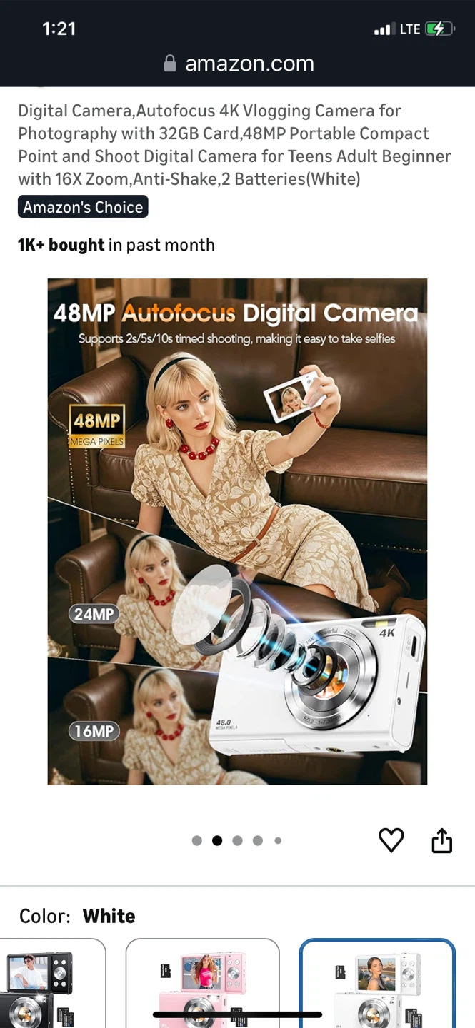 Big Sale-White 4K Vlogging Digital Cam with 16x Zoom,2 Batteries - photo 2