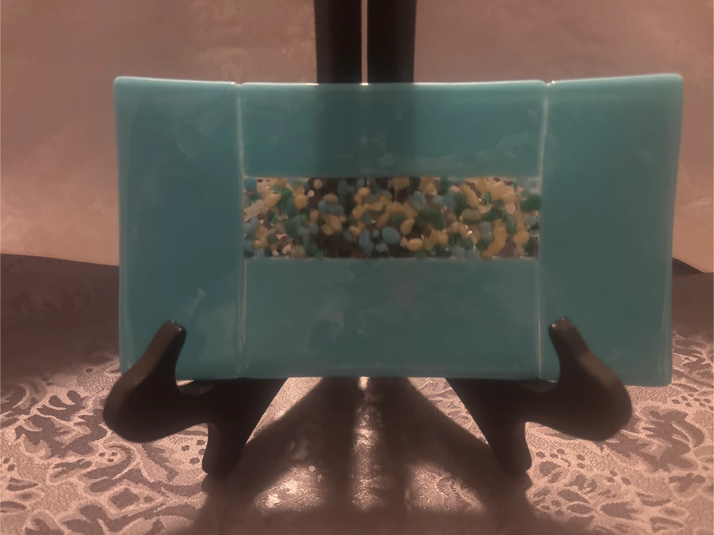Teal Fused Glass Dish with Decorative Stones - photo 2