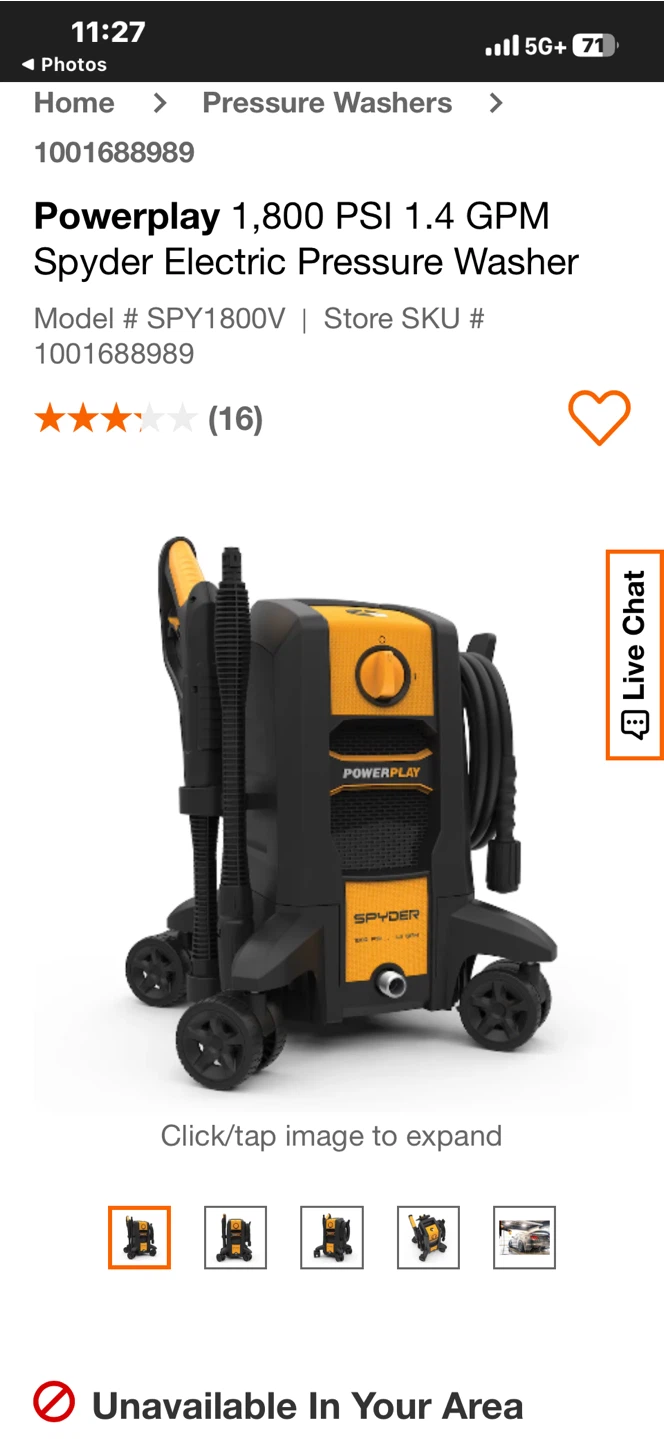 Powerplay Spyder 1,800 PSI 1.4 GPM Electric Pressure Washer