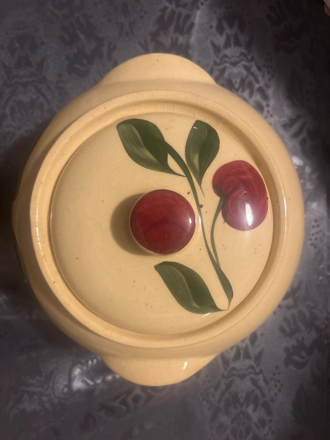 Vintage Yellow Apple & Cherry Ceramic Canister with Lid - photo 2