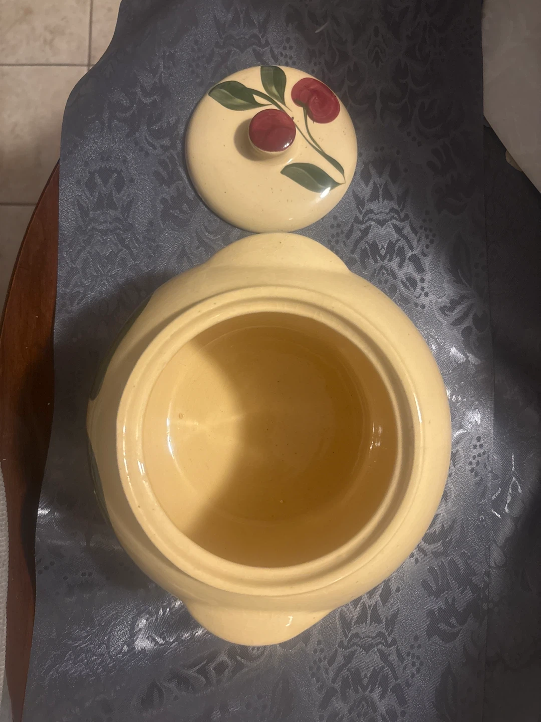 Vintage Yellow Apple & Cherry Ceramic Canister with Lid - photo 3