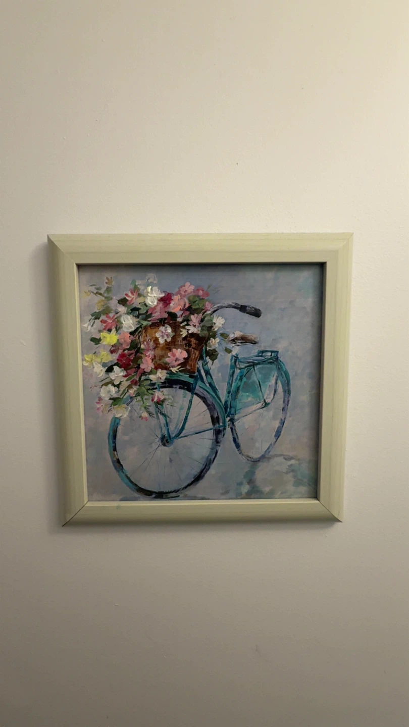 Framed Painting of a Bicycle with Flowers